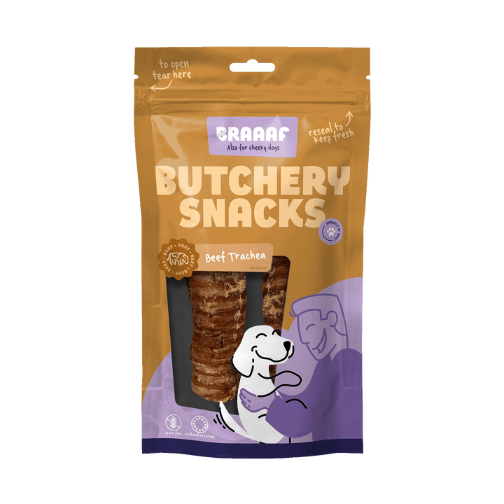 
  Braaaf Butchery Snacks Runderluchtpijp 85 g - artikelnummer BRAA300034
