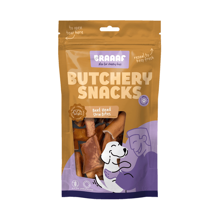
  Braaaf Butchery Snacks Runderkophuid stukjes 150 g - artikelnummer BRAA300038
