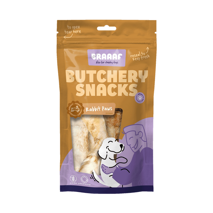 
  Braaaf Butchery Snacks Konijnenpootjes 100 g - artikelnummer BRAA300048
