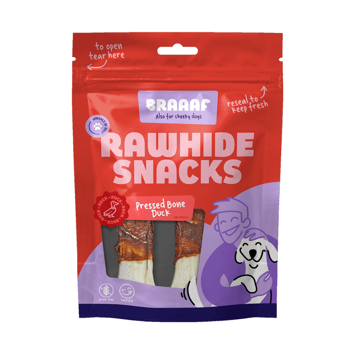 
  Braaaf Rawhide Pressed Bone Eend - 12,5 cm - artikelnummer BRAA400271
