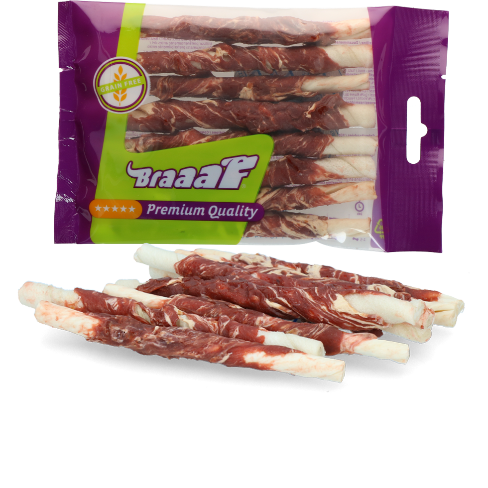 Braaaf Rawhide Roll Sticks Lam & Vis - 8 st.