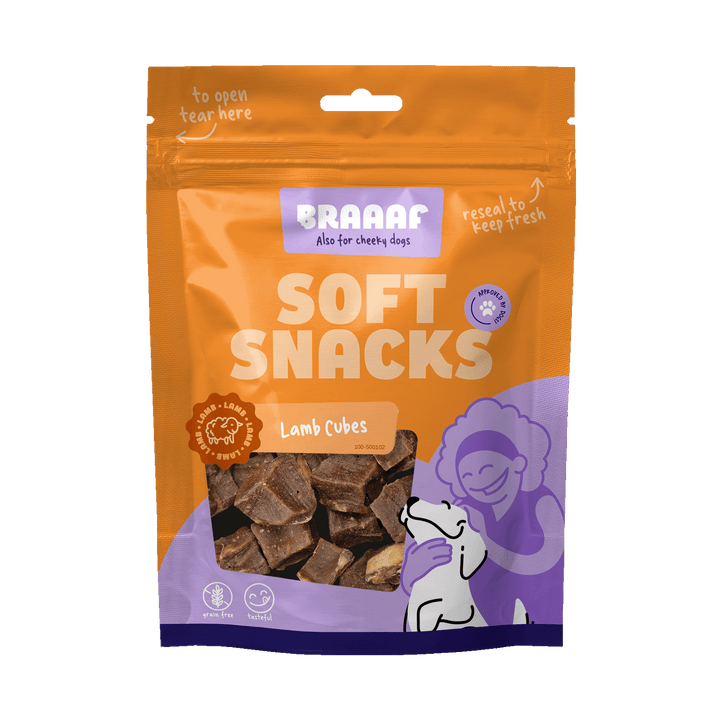 
  Braaaf Soft Snack Cubes - Lam & Vis - artikelnummer BRAA500102
