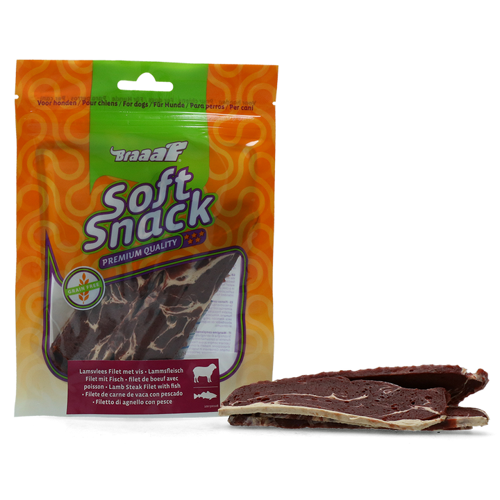 
  Braaaf Soft Snack Filet - Lam & Vis - artikelnummer BRAA500108
