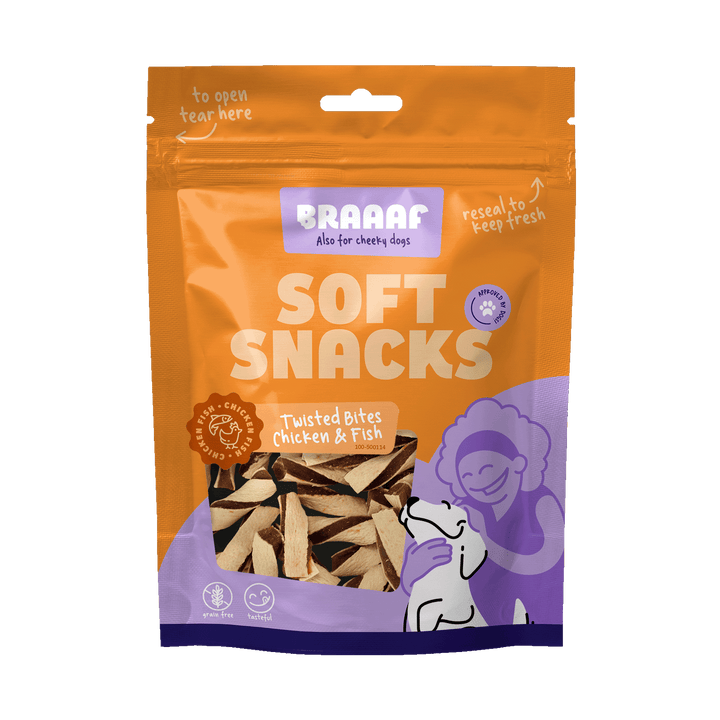 
  Braaaf Soft Snack Gedraaide Bites - Kip & Vis - artikelnummer BRAA500114
