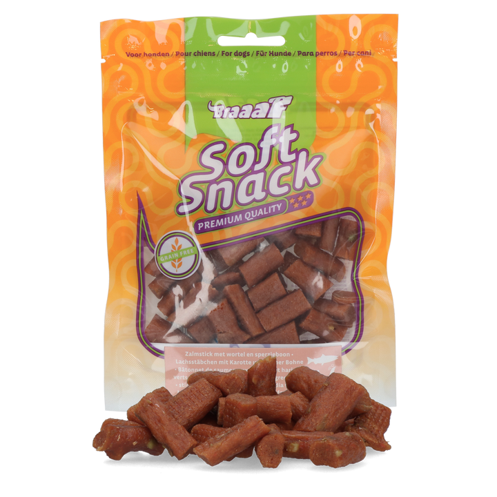 
  Braaaf Soft Snack Zalmstick met wortel en sperzieboon - artikelnummer BRAA500116
