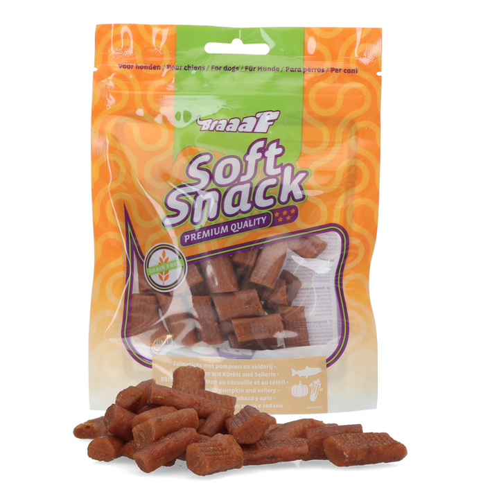 
  Braaaf Soft Snack met Zalm pompoen en selderij - artikelnummer BRAA500118
