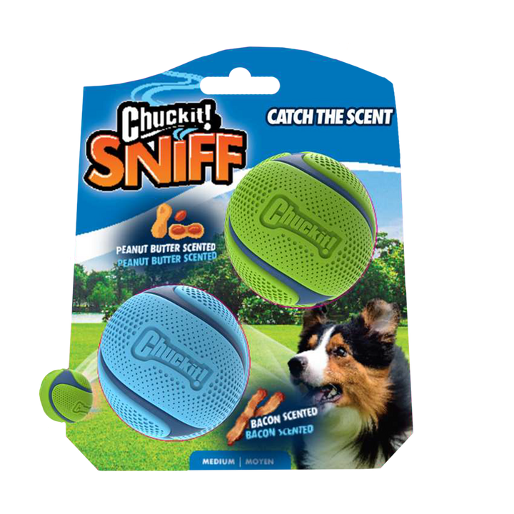 
  Chuckit! Sniff Fetch Ball Bacon & Peanut Butter M 2-pack - artikelnummer CHUC33209
