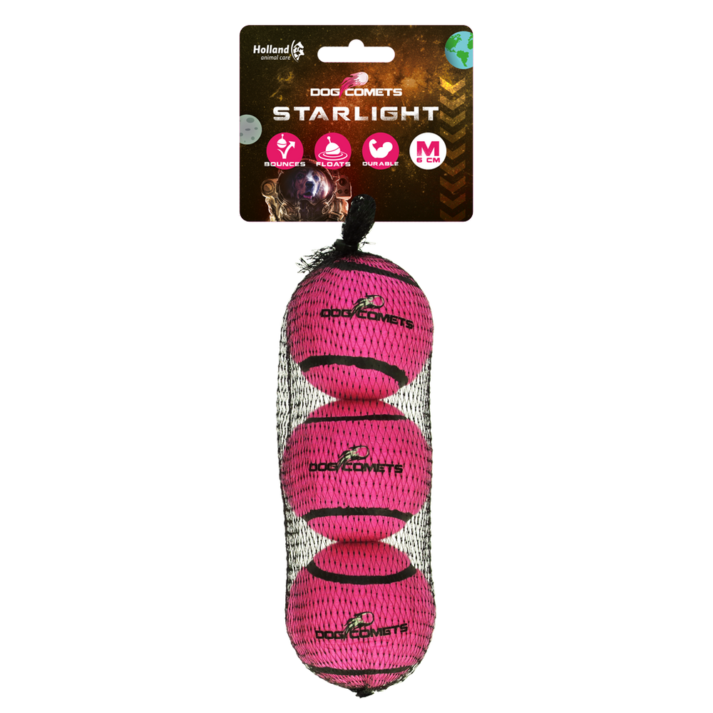 Dog Comets Tennisbal Starlight M Roze (3-pack)
