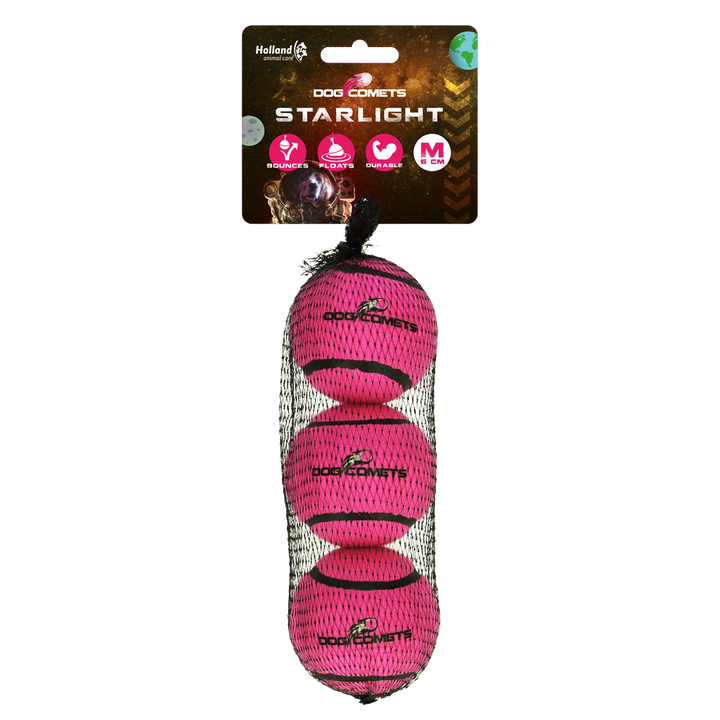 
  Dog Comets Tennisbal Starlight M Roze (3-pack) - artikelnummer COME084A
