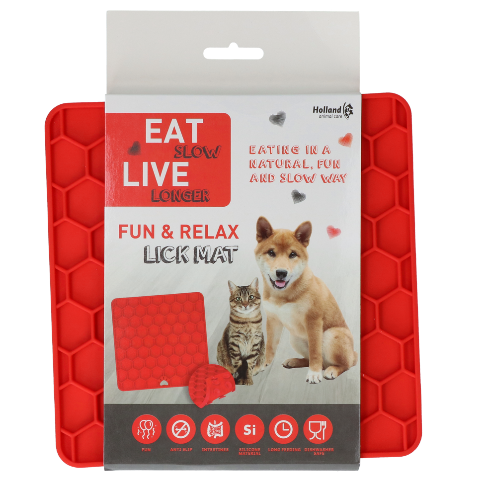 Eat Slow Live Longer Lick Mat Honeycomb Rood