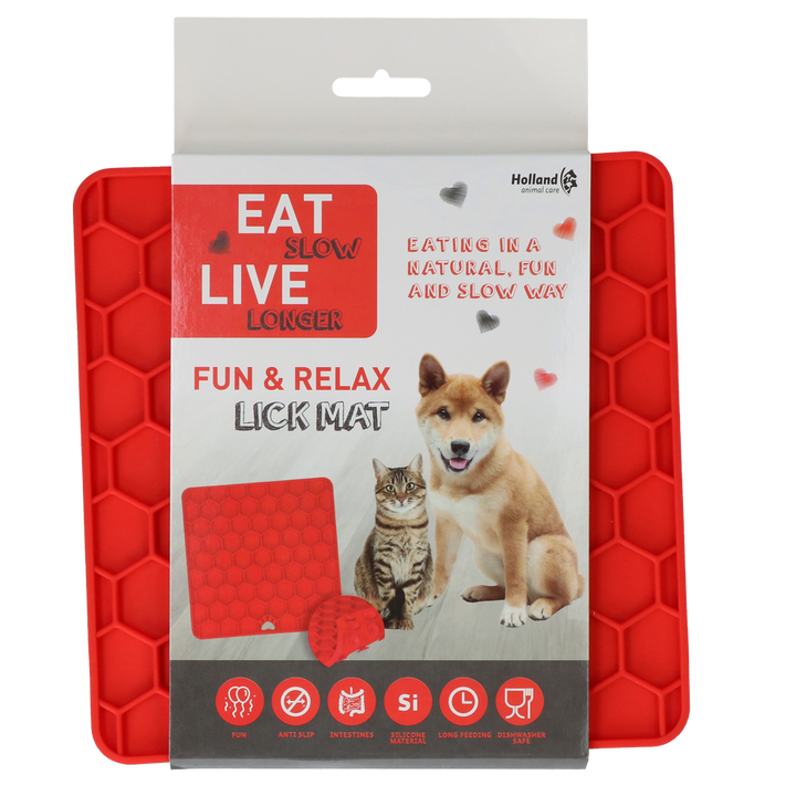 
  Eat Slow Live Longer Lick Mat Honeycomb Rood - artikelnummer EATS060A
