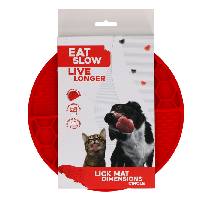 
  Eat Slow Live Longer Lick Mat Dimensions Circle Rood - artikelnummer EATS063H
