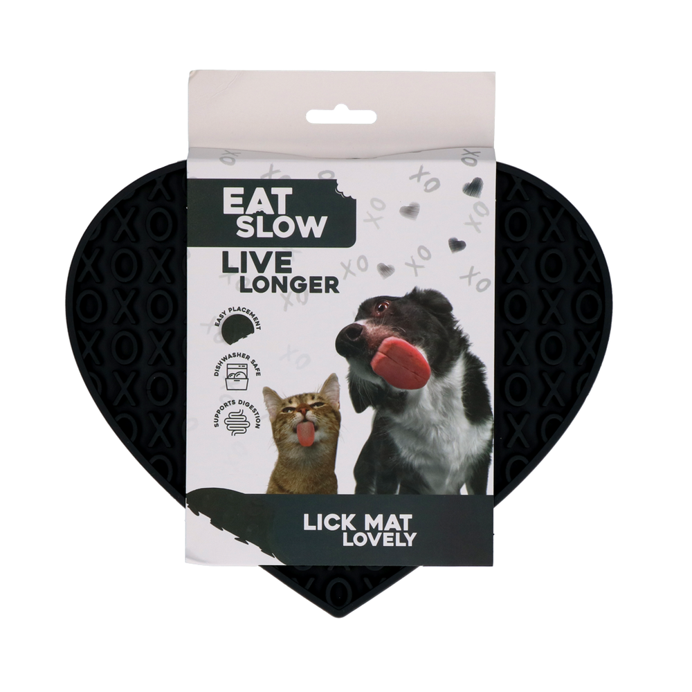 Eat Slow Live Longer Lick Mat Lovely Heart Grijs