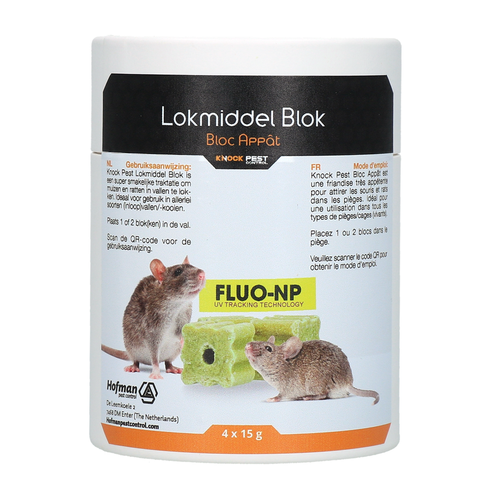 Knock Pest Lokmiddel Blok voor muis&rat Fluo-NP 4 x 15 g