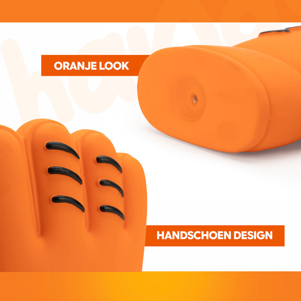 Oranje Latex Hondenspeeltjes WK Handschoen