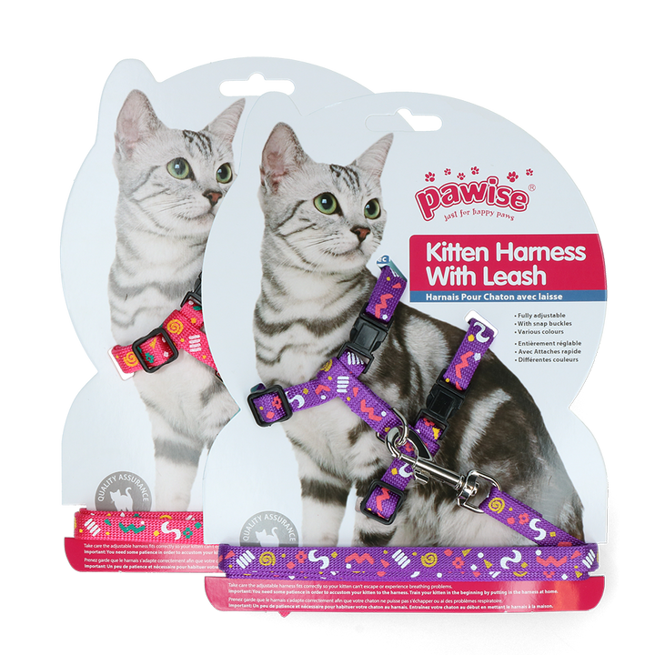 
  Pawise Kitten Harness With Leash Pink/Purple - artikelnummer PAWI28002
