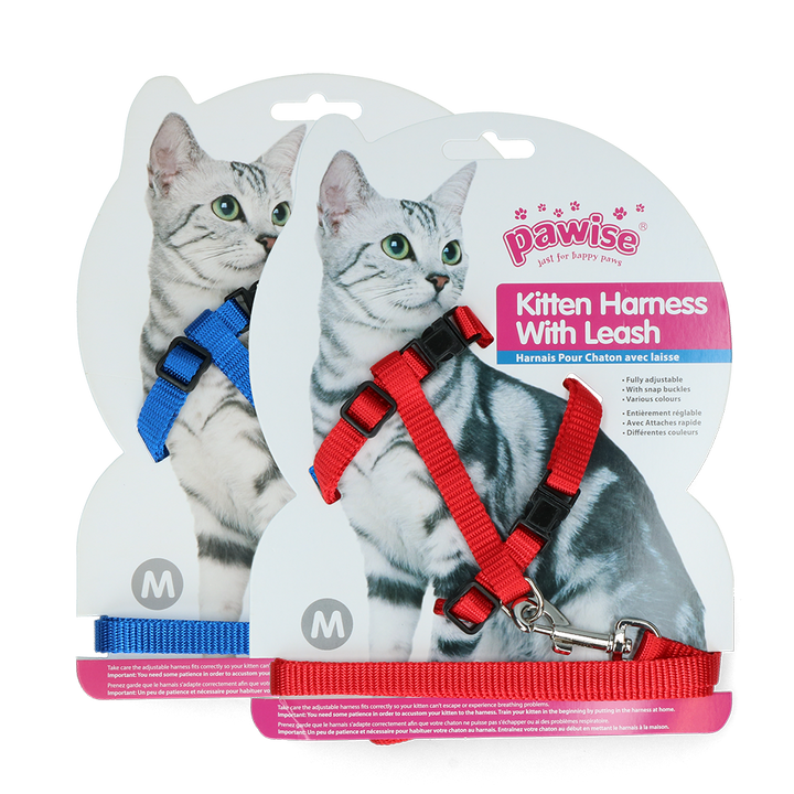 
  Pawise Kitten Harness With Leash Red/Blue M - artikelnummer PAWI28003
