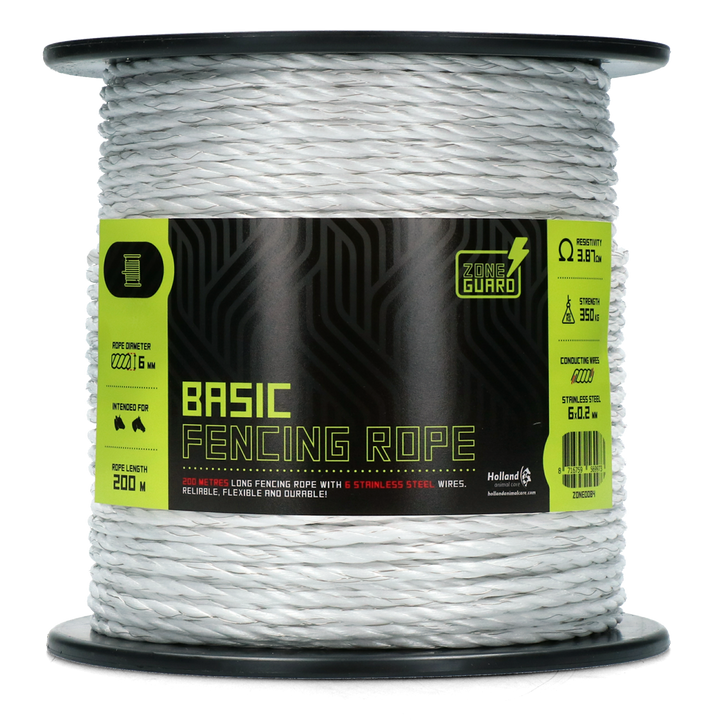 
  ZoneGuard 6 mm Basic afrasteringskoord wit 200 m - artikelnummer ZONE0084
