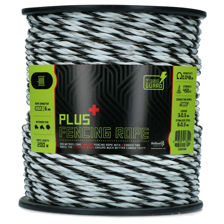 
  ZoneGuard 6 mm Plus afrasteringskoord zwart en wit 200 m - artikelnummer ZONE0086
