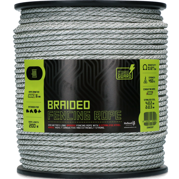 
  ZoneGuard 6 mm gevlochten afrasteringskoord wit groen 200 m - artikelnummer ZONE0087

