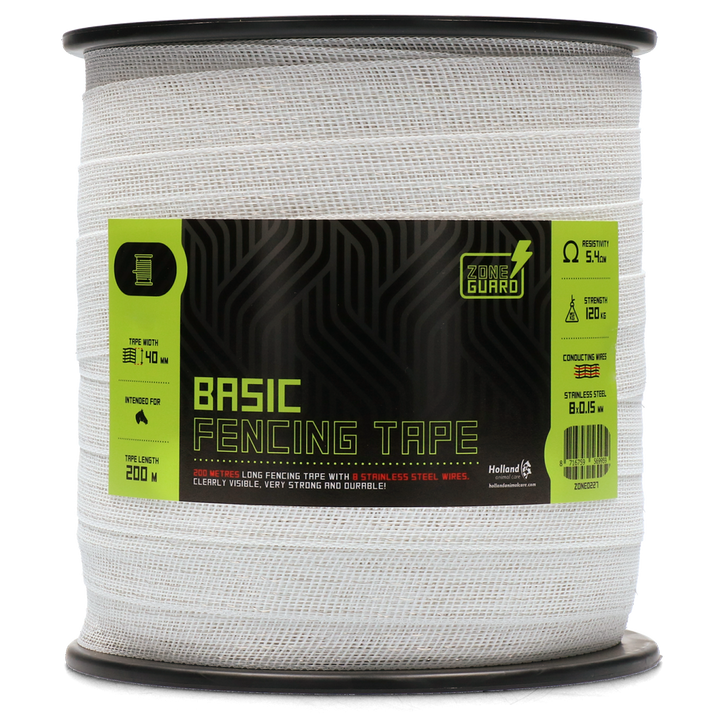 
  ZoneGuard 40 mm Basic afrasteringslint wit 200 m - artikelnummer ZONE0227

